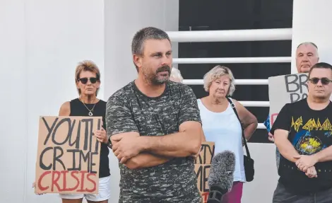  ?? Picture: RAPHAELLA SAROUKOS ?? NT Powersport­s owner Scott Macfarlane at the NT Youth Justice Crisis rally outside Parliament House where the Government was called on to take stronger action against youth crime