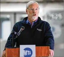  ?? AP ?? MTA chairman and CEO Patrick Foye wants Apple to come up with a better way for iPhone users to unlock their phones without taking off their masks, as it seeks to guard against the spread of COVID-19 in buses and subways.