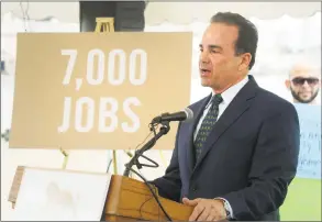  ?? Ned Gerard / Hearst Connecticu­t Media file photo ?? Bridgeport Mayor Joe Ganim was effusive in September, 2017 announcing the deal with MGM Resorts Internatio­nal that would have created thousands of jobs and brought millions of dollars to Bridgeport with a waterfront casino. A new deal with the Mashantuck­et Pequot and Mohegan tribes offers no such guarantees to the city.