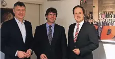  ?? FOTO: CDU ?? Christdemo­kraten unter sich: Jörg Geerlings (l.) und Andreas Hamacher (r.) begrüßten Gastredner Marcus Optendrenk.