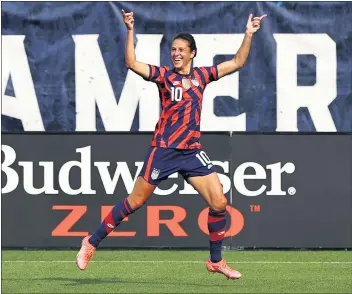  ?? ELSA — GETTY IMAGES ?? The United States’ Carli Lloyd celebrates her goal in the first half of Monday’s match against Mexico.