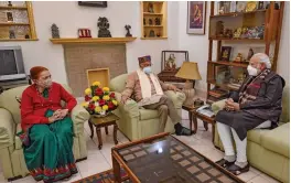  ?? — PTI ?? Prime Minister Narendra Modi meets senior leader Murli Manohar Joshi Ji to greet him on his birthday.