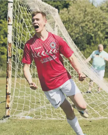  ?? ?? ATamworth player celebrates a goal during the 5-3 City of Portsmouth Sunday League win over previously unbeaten Freehouse A. Pictures by Kevin Shipp