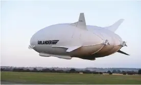  ??  ?? The Airlander 10 in flight at Cardington airfield in Bedfordshi­re in 2016. Photograph: Joe Giddens/PA