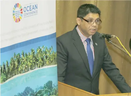  ?? Photo: Office of the Attorney-General ?? Attorney-General and Acting Prime Minister Aiyaz Sayed Khaiyum at the Oceans Day Celebratio­n of ‘Pacific Voices for a Global Ocean Challenge’ at the University of the South Pacific at Laucala Bay, Suva on June 8, 2017.