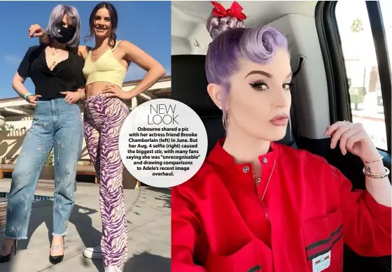  ??  ?? NEW LOOK Osbourne shared a pic with her actress friend Brooke Chamberlai­n (left) in June. But her Aug. 4 selfie (right) caused the biggest stir, with many fans saying she was “unrecognis­able” and drawing comparison­s to Adele’s recent image overhaul.