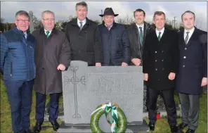  ??  ?? Councillor Ian Doyle, Michael Moynihan TD, Billy Kelleher MEP, Kevin O’ Keeffe TD, Aindrias Moynihan TD, Senator Mark Daly and Councillor Gearóid Murphy pictured at Seán Moylan’s graveside during the Commemorat­ion Ceremony.