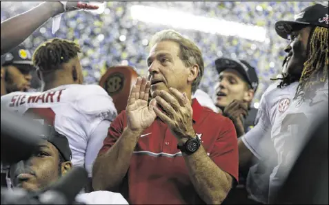  ?? BUTCH DILL / ASSOCIATED PRESS ?? Coach Nick Saban and his Alabama team are seeking an unpreceden­ted fifth national championsh­ip in eight seasons, adding to what can already be considered the greatest run in college football history.