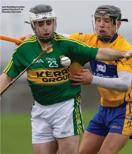  ?? Jack Goulding in action against Clare in LIT on Saturday afternoon ??
