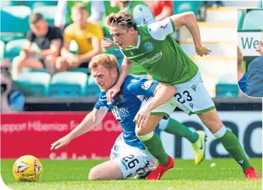  ??  ?? Hibernian’s Scott Allan gets the better of St Johnstone’s Liam Craig