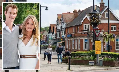  ??  ?? Celebrity hotspot: Cobham, centre, and Andy Murray and wife Kim, inset, who live nearby