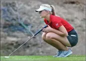  ?? Dan Watson/The Signal. ?? (Middle) Jillian Leh of Valencia High, (above) Peyton Grider of Hart High, and (left) Brooke Maxwell of Saugus High compete at Vista Valencia Golf Course on Sept. 28.