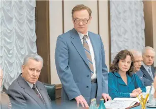  ??  ?? Heavy hitters from the Chernobyl cast included, from left, Stellan Skarsgard, Jared Harris and Emily Watson.