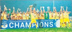  ?? AIFF ?? The victorious Kerala football team after winning their seventh Santosh Trophy.