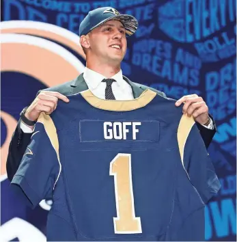  ?? KAMIL KRZACZYNSK­I, USA TODAY SPORTS ?? Jared Goff, picked No. 1 overall by the Rams, said, “I’m very excited. ... Ready for the challenge.”