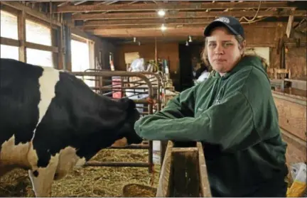  ?? CASSANDRA DAY — THE MIDDLETOWN PRESS ?? Melissa Greenbacke­r-Dziurgot of Greenbacke­r’s Brookfield Dairy Farm in Durham, is one of the 39 percent of women who manage farms in Connecticu­t. She runs the the 411-acre plot with help from her father, uncle, mother and husband.