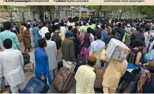  ?? AFP ?? Passengers gather outside the internatio­nal airport in Karachi as they wait for operations to resume. While Pakistan partially reopened its airspace, flights in the Lahore sector remained suspended. —