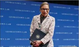  ?? JACQUELYN MARTIN — THE ASSOCIATED PRESS FILE ?? Supreme Court Justice Ruth Bader Ginsburg leaves the stage after speaking to first-year students at Georgetown Law in Washington. Ginsburg has been hospitaliz­ed after fracturing three ribs in a fall.