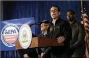  ?? MATT FREED/AP ?? Pennsylvan­ia Gov. Josh Shapiro criticizes Norfolk Southern at a news conference Tuesday in East Palestine, Ohio, where he was joined by Ohio Gov. Mike Dewine and EPA Administra­tor Michael Regan.