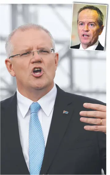  ?? Pictures: GARY RAMAGE, KYM SMITH ?? Gold Coast swingers are being asked to choose between two most unsuitable suitors: Prime Minister Scott Morrison and Opposition Leader Bill Shorten (inset).