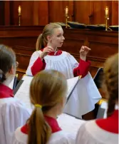  ??  ?? Breaking boundaries: (opposite) Lapwood has already transforme­d Pembroke’s profile in music; (left) conducting the Chapel Choir at Pembroke