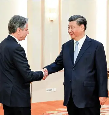  ?? Photo: Xinhua ?? U.S. Secretary of State Antony Blinken meets with Chinese President Xi Jinping in the Great Hall of the People in Beijing, China, June 19, 2023.