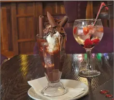  ??  ?? Nutella Chocolate Ice Sundae and pink gin.