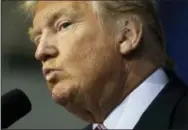  ?? THE ASSOCIATED PRESS ?? Republican presidenti­al candidate Donald Trump speaks during a campaign rally at the Delaware County Fair on Thursday in Delaware, Ohio.