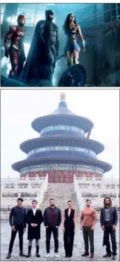  ?? PHOTOS PROVIDED TO CHINA DAILY ?? The cast members of Justice League visit the Temple of Heaven in Beijing. The film will be simultaneo­usly released in China and the United States on Nov 17.