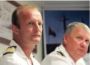  ??  ?? TIDINGS: Captain Francois Roux, the commander of the SAS Amatola, with Captain Mike Boucher.