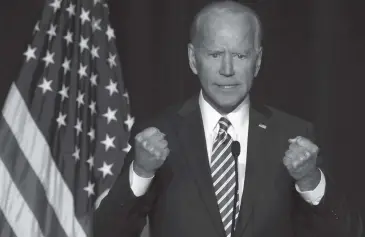  ?? Getty Images ?? In March, before throwing his hat in the ring, Biden spoke at the First State Democratic Dinner in Delaware.