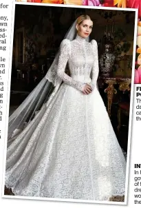  ??  ?? INTRICATE: In her wedding gown – one of five D&G dresses she wore over the weekend