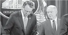  ?? ANDREW HARNIK, AP ?? President Trump has blistered Deputy Attorney General Rod Rosenstein, left, and Attorney General Jeff Sessions.