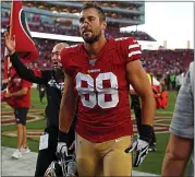  ?? NHAT V. MEYER — STAFF PHOTOGRAPH­ER ?? Veteran tight end Garrett Celek was placed on injured reserve Thursday by the 49ers because of a back injury.