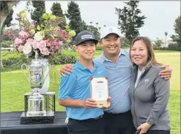  ?? Southern California Golf Assn. ?? JADEN SOONG, posing with his parents, believes he can beat older opponents. “I’m not going to outhit and outputt them, but I can outthink them,” he says.