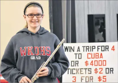  ?? ASHLEY THOMPSON ?? West Kings District High School student Cassandra Blight was selling Los Primos Project raffle tickets at the Greenwood Mall Jan. 6 to raise money for an upcoming band trip to New York City.