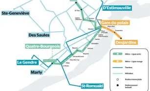  ?? PHOTO COURTOISIE ?? Le collectif « J’y vais en métro » propose une ligne de métro de 16,3 km au coût de 3,3 G$, le même montant que le projet de réseau structuran­t de la Ville de Québec. En ajoutant une deuxième ligne jusqu’à Lévis, des trambus et des métrobus, le projet du collectif dépasse les cinq milliards $.