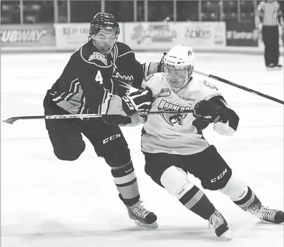  ?? Photo by Steven Mah ?? Import defenseman Julius Honka (right) has helped the Swift Current Broncos clinch a playoff spot during his rookie season.