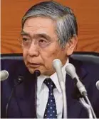  ??  ?? Bank of Japan governor Haruhiko Kuroda says Japan’s economy will continue to expand moderately.