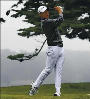  ?? JEFF CHIU — THE ASSOCIATED PRESS, FILE ?? Collin Morikawa watches his tee shot on the 16th hole during the final round of the PGA Championsh­ip at TPC Harding Park in San Francisco on Aug. 9. His drive to 7 feet for eagle was the defining moment of his first major title.