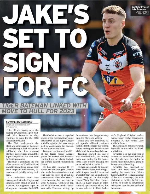  ?? JAMES HEATON/ NEWS IMAGES ?? Castleford Tigers’ Jake Trueman