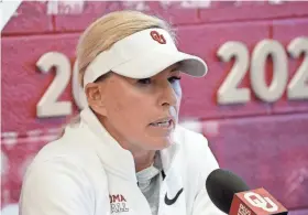  ?? SARAH PHIPPS/THE OKLAHOMAN ?? OU softball coach Patty Gasso addressed the Sooners' move to the SEC, first-weekend jitters, Kinzie Hansen's health and more on Wednesday.