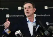  ?? AP-Seth Wenig, File ?? In this Feb. 21, 2018, file photo, former Louisville basketball coach Rick Pitino appears during a news conference in New York. Hall of Famer Pitino was named basketball coach at Iona College on Saturday. Pitino coached at Louisville from 2001-17 before being fired in a pay-for-play scandal and had been coaching in Greece. He replaces Tim Cluess, who resigned Friday after 10 years and six NCAA Tournament appearance­s due to health concerns.