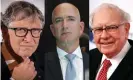  ?? Composite: Ludovic Marin/ AFP via Getty Images;Anadolu Agency via Getty Images;Paul Morigi/Wireimage ?? Jeff Bezos, centre, is the world’s richest man, ahead of Bill Gates (left) and Warren Buffet.