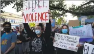  ?? Matthew Brown / Hearst Connecticu­t Media ?? Protesters shout “I can’t breathe” as they march Wednesday from Stamford’s Scalzi Park to Columbus Park, pausing for prayer then continuing to the Stamford Police Station holding a peaceful protest calling for justice in the death of George Floyd.