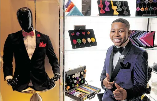  ?? Photos by Melissa Phillip / Staff photograph­er ?? Brice Everhart, 13, sells his line of bow ties, pocket squares and lapel pins at the Popup Shop in the Galleria. He started his business at age 8.