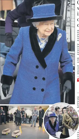  ?? PICTURES: PA WIRE. ?? PATRON’S PRAISE: The Queen at a service to celebrate the centenary of the granting o f th e prefix ‘Royal’ to the Royal Army Chaplains’ Department; inset left, Prince Charles visiting students in Port Talbot.