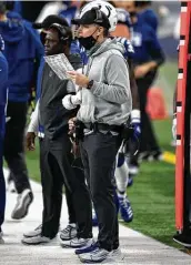  ?? Zach Bolinger / Associated Press ?? Colts defensive coordinato­r Matt Eberflus is on the Texans’ coaching search interview list, and both parties should be familiar with each other.