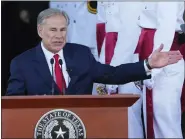  ?? ERIC GAY — THE ASSOCIATED PRESS ?? Texas Gov. Greg Abbott speaks during his inaugurati­on ceremony in Austin, Texas, Jan. 17.