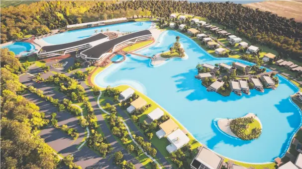  ?? ?? An artist’s impression of an aerial view of the ill-fated NorthBreak surf park which was set to be built on the Captain Cook Highway at Mobray. Image: Gary Hunt Design.